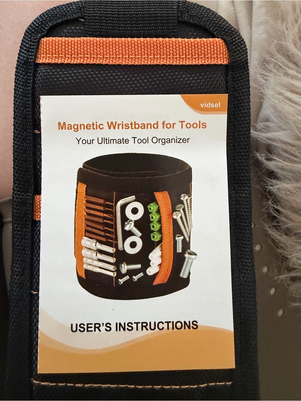 Magnetic Wristband for Tools - Black with Orange Accents